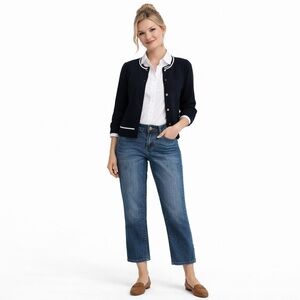 Women's Earl Jean Embellished Denim Straight Leg Crop Jeans Blue Size 6